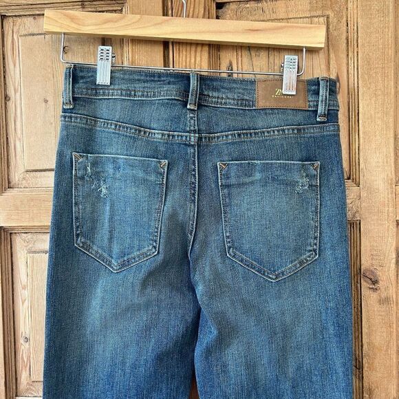 Zara Women's‎ Size 4 Basic Slightly Distressed Raw Hem Skinny Jeans Blue Denim - Picture 9 of 11